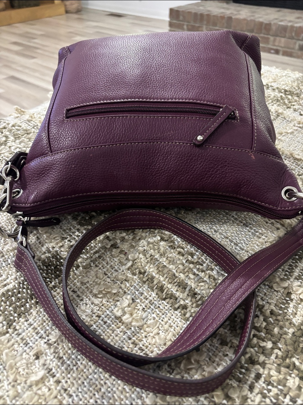 Tignanello Purple Crossbody Leather Bohemian Shoulder Bag - Picture 12 of 13